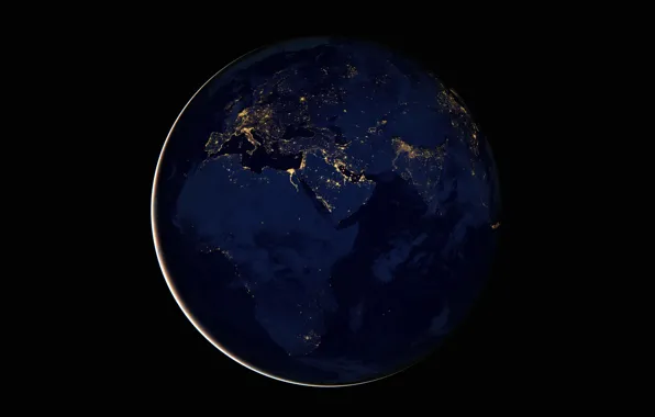 Картинка огни, планета, Земля, Африка, Евразия