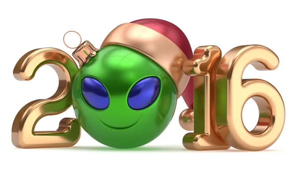 Картинка Новый Год, цифры, smiley, New Year, ball, Happy, 2016