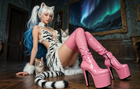 Картинка girl, cosplay, costume, boots, high heel, ai art