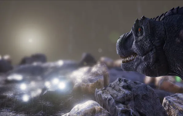 Game, rain, T-Rex, ARK Survival Evolved