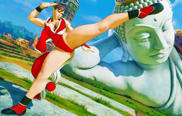 Грудь, рендеринг, ноги, удар, статуя, боец, street fighter, chun-li