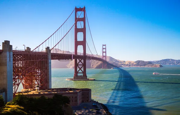 Картинка небо, горы, мост, залив, Сан-Франциско, Золотые Ворота