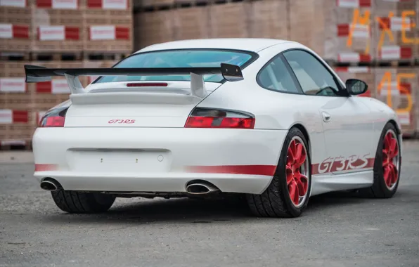 Белый, Карбон, Задок, Спойлер, Porsche 996 GT3 RS, Красные полосы