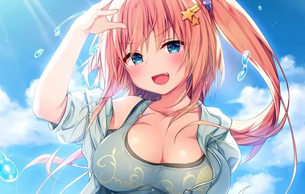 Girl, sexy, bra, cleavage, blouse, long hair, boobs, anime
