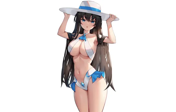 Girl, sexy, long hair, boobs, anime, beautiful, pretty, brunette