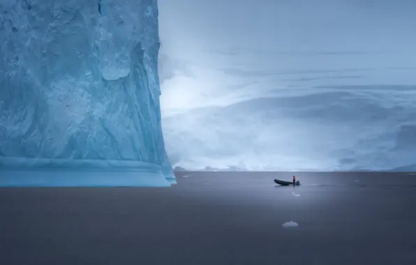 Картинка лодка, айсберг, boat, Антарктида, iceberg, Antarctica, John-Mei Zhong