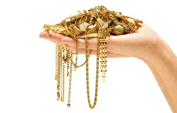 Фон, золото, часы, рука, браслеты, цепочки