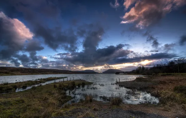 Картинка вечер, Ирландия, Barnesmore Gap, озеро лох-Морн