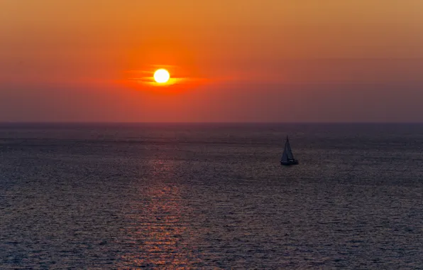 Море, закат, Парусник, sea, sunset, sailing boat