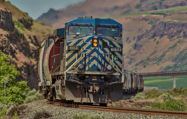 Картинка фон, рельсы, поезд, вагоны, железная дорога, локомотив