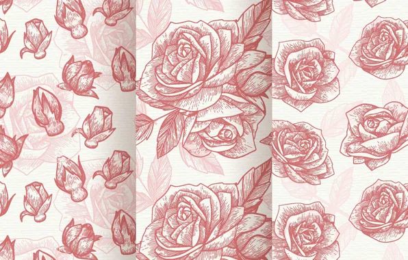 Фон, розовый, розы, текстура, бутоны, patterns, roses