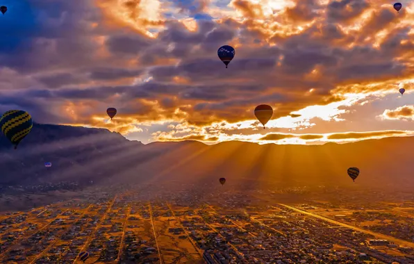 Картинка горы, воздушный шар, долина, панорама, США, Альбукерке, International Balloon Fiesta