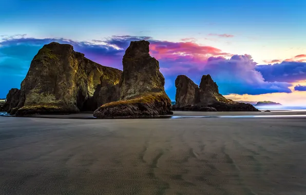 Картинка пляж, скалы, USA, Oregon, Bandon