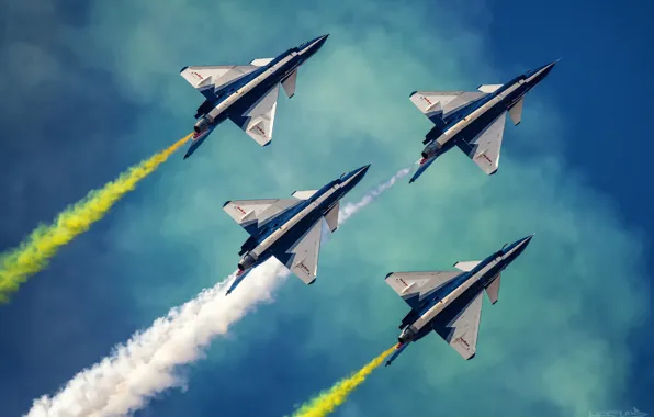 Дым, Истребитель, Пилотажная группа, Chengdu J-10, ВВС КНР, August 1st aerobatic team, HESJA Air-Art Photography, …
