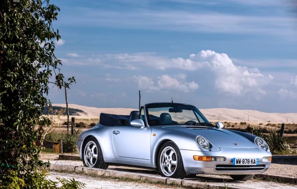 Небо, Porsche, кабриолет, Porsche 911, Carrera, Cabriolet, Silver