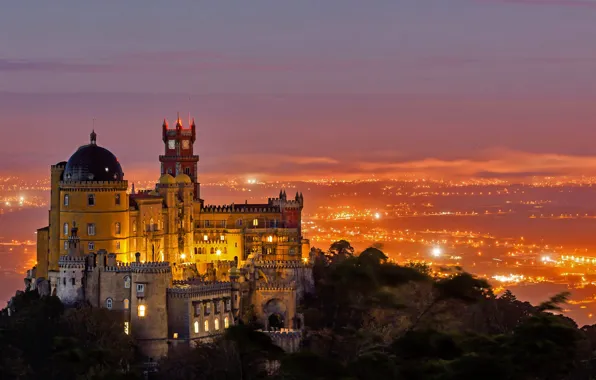 Картинка огни, Португалия, Синтра, Национальный дворец Пена