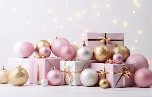 Украшения, шары, Новый Год, Рождество, подарки, golden, new year, Christmas