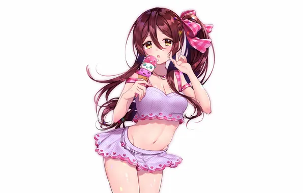 Girl, sexy, cleavage, blouse, red hair, long hair, boobs, anime