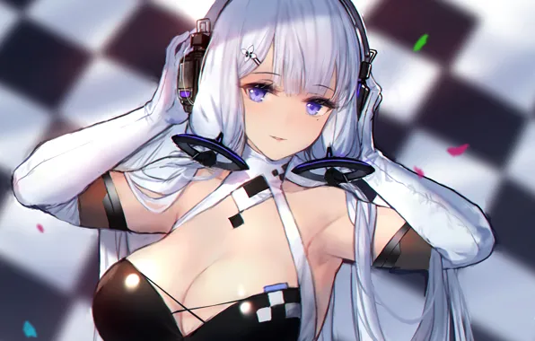 Girl, sexy, cleavage, long hair, boobs, anime, beautiful, purple eyes