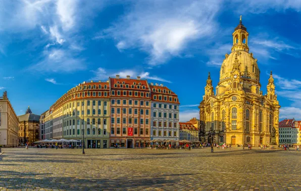 Солнце, HDR, Германия, Дрезден, площадь, Germany, Dresden