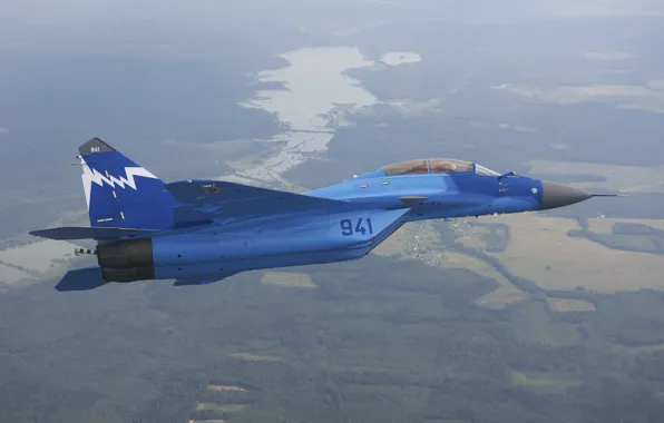 Картинка полет, высота, истребитель, местность, ВВС России, MiG-29KUB, корабельного, базирования