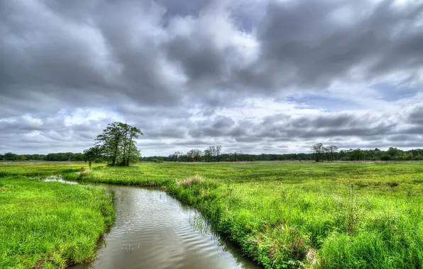 Картинка Nature, Clouds, Netherlands, Forest, Stream, Drenthe, Assen