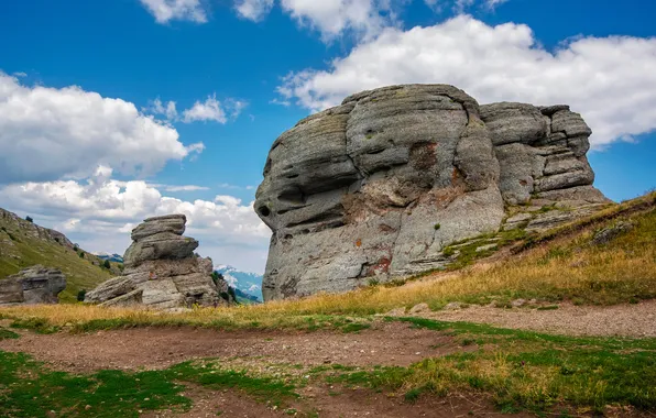 Трава, Облака, Камни, Крым, валуны, Демерджи, Голубое небо, Mihalych