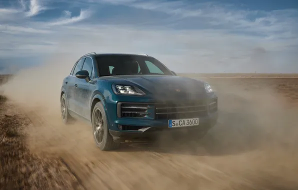 Картинка Дорога, Пыль, Porsche, Porsche Cayenne, Внедорожник, Спереди, полноразмерный роскошный внедорожник, Full-size luxury SUV