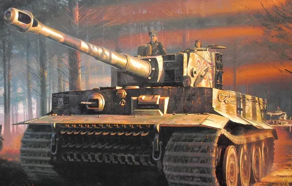 Картинка тигр, война, рисунок, танк