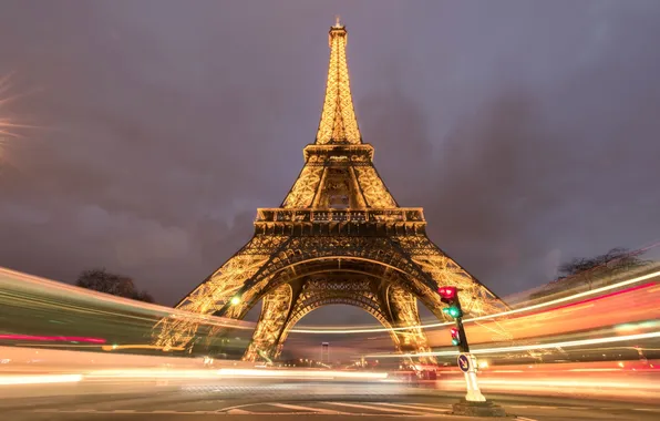 Картинка ночь, Париж, Tower, Electric, Eiffel