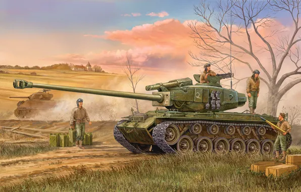 Картинка war, art, american, tank, ww2, M-26 Pershing