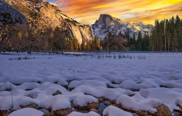 Природа, Winter, California, Yosemite Valley, Half Dome, North Dome