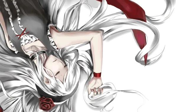 Картинка роза, Девушка, спит, лежит, красная лента, ободок