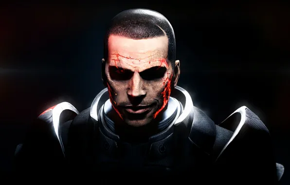 Картинка лицо, mass effect, Shepard, renegade