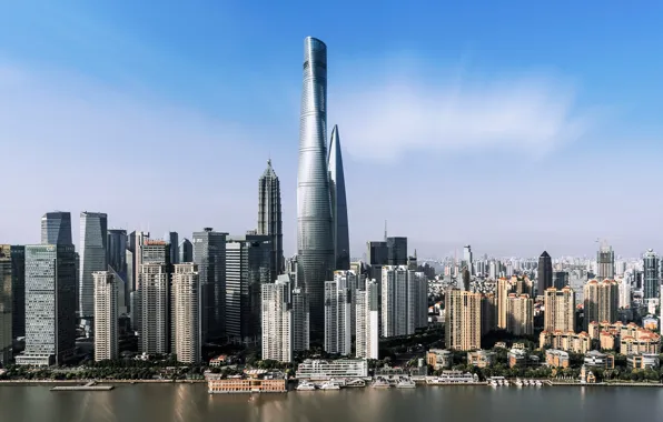 Город, здания, небоскребы, Китай, Шанхай