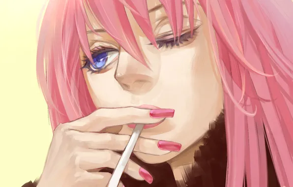 Девушка, сигарета, vocaloid, megurine luka, вокалоид, art, подмигивание, kurenai suzu