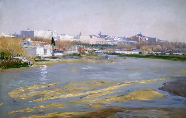 Картинка пейзаж, город, река, картина, Испания, Мадрид, Aureliano de Beruete y Moret, Река Мансанарес