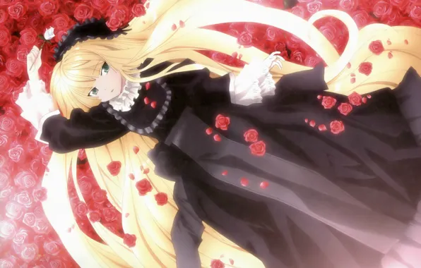 Длинные волосы, зеленые глаза, красные розы, gosick, victorica de blois