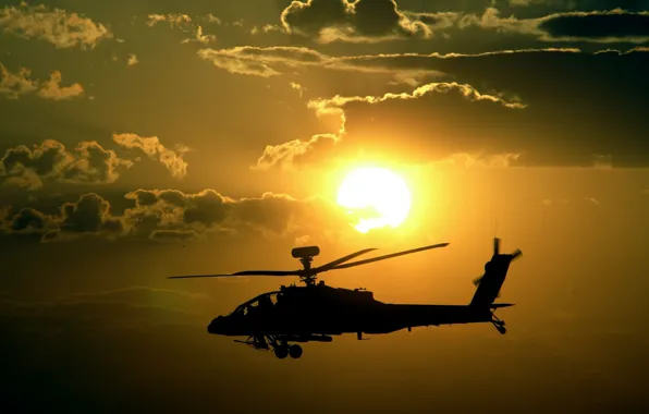 Закат, вертолет, sunset, apache, helicopter