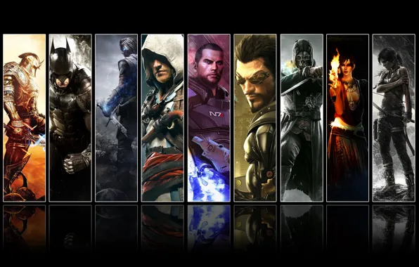 Картинка Tomb Raider, Batman, Deus Ex, Assassin's Creed, Dragon age, Kingdoms of Amalur, Mass effect, Dishonored