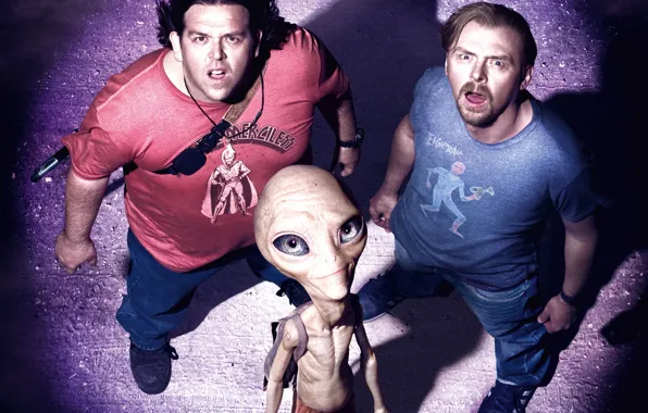 Удивление, инопланетянин, пришелец, Paul, Пол: Секретный материальчик, Nick Frost, луч света, Simon Pegg