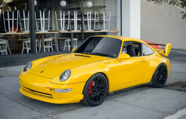 Картинка желтый, Porsche, передок