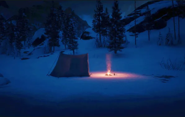 HDR, Fire, Winter, Mountain, Night, Game, Camp, UHD