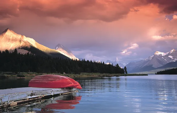 Картинка озеро, лодки, причал, канада