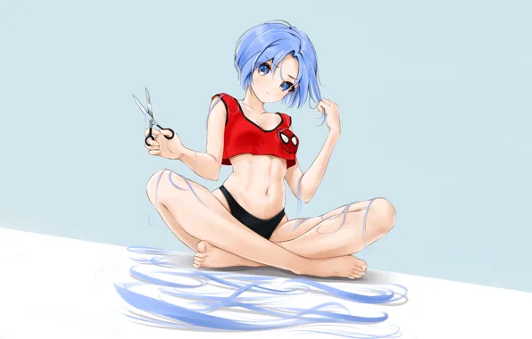 Картинка girl, sexy, lingerie, blouse, panties, anime, blue eyes, beautiful