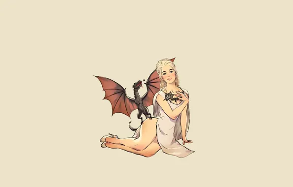 Картинка fantasy, vintage, pinup, minimalism, background, dragon, Game of Thrones, Daenerys Targaryen