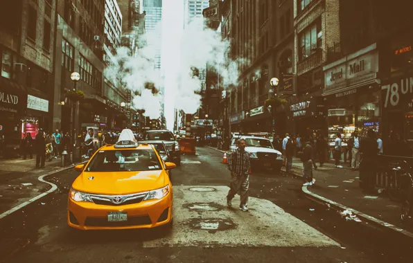 Картинка yellow, Manhattan, NYC, New York City, Street, taxi, Midtown