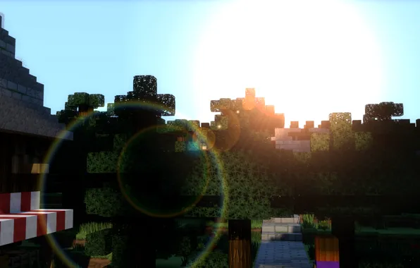 City, Render, sky, big, blue, sun, Wallpaper, village