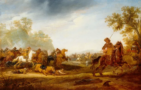 Масло, картина, Abraham van der Hoef, Каваллерийская Битва