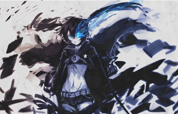 Черные волосы, синее пламя, стрелок с черной скалы, Black rock shooter